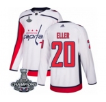 Men Adidas Washington Capitals #20 Lars Eller Authentic White Away 2018 Stanley Cup Final Champions NHL Jersey