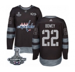 Men Adidas Washington Capitals #22 Madison Bowey Authentic Black 1917-2017 100th Anniversary 2018 Stanley Cup Final Champions NHL Jersey