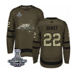 Men Adidas Washington Capitals #22 Madison Bowey Authentic Green Salute to Service 2018 Stanley Cup Final Champions NHL Jersey