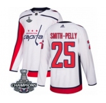 Men Adidas Washington Capitals #25 Devante Smith-Pelly Authentic White Away 2018 Stanley Cup Final Champions NHL Jersey