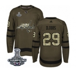 Men Adidas Washington Capitals #29 Christian Djoos Authentic Green Salute to Service 2018 Stanley Cup Final Champions NHL Jersey