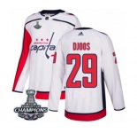 Men Adidas Washington Capitals #29 Christian Djoos Authentic White Away 2018 Stanley Cup Final Champions NHL Jersey