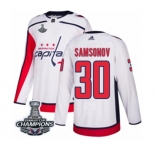 Men Adidas Washington Capitals #30 Ilya Samsonov Authentic White Away 2018 Stanley Cup Final Champions NHL Jersey