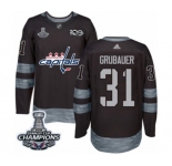 Men Adidas Washington Capitals #31 Philipp Grubauer Authentic Black 1917-2017 100th Anniversary 2018 Stanley Cup Final Champions NHL Jersey