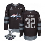 Men Adidas Washington Capitals #32 Dale Hunter Authentic Black 1917-2017 100th Anniversary 2018 Stanley Cup Final Champions NHL Jersey