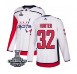 Men Adidas Washington Capitals #32 Dale Hunter Authentic White Away 2018 Stanley Cup Final Champions NHL Jersey