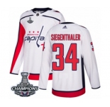 Men Adidas Washington Capitals #34 Jonas Siegenthaler Authentic White Away 2018 Stanley Cup Final Champions NHL Jersey