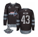 Men Adidas Washington Capitals #43 Tom Wilson Authentic Black 1917-2017 100th Anniversary 2018 Stanley Cup Final Champions NHL Jersey