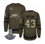 Men Adidas Washington Capitals #43 Tom Wilson Authentic Green Salute to Service 2018 Stanley Cup Final Champions NHL Jersey