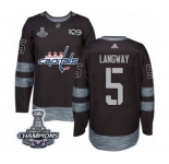 Men Adidas Washington Capitals #5 Rod Langway Authentic Black 1917-2017 100th Anniversary 2018 Stanley Cup Final Champions NHL Jersey