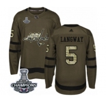 Men Adidas Washington Capitals #5 Rod Langway Authentic Green Salute to Service 2018 Stanley Cup Final Champions NHL Jersey