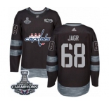 Men Adidas Washington Capitals #68 Jaromir Jagr Authentic Black 1917-2017 100th Anniversary 2018 Stanley Cup Final Champions NHL Jersey