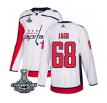 Men Adidas Washington Capitals #68 Jaromir Jagr Authentic White Away 2018 Stanley Cup Final Champions NHL Jersey