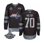 Men Adidas Washington Capitals #70 Braden Holtby Authentic Black 1917-2017 100th Anniversary 2018 Stanley Cup Final Champions NHL Jersey