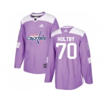 Men Adidas Washington Capitals #70 Braden Holtby Purple Authentic Fights Cancer Stitched NHL Jersey