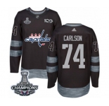 Men Adidas Washington Capitals #74 John Carlson Authentic Black 1917-2017 100th Anniversary 2018 Stanley Cup Final Champions NHL Jersey