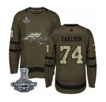 Men Adidas Washington Capitals #74 John Carlson Authentic Green Salute to Service 2018 Stanley Cup Final Champions NHL Jersey