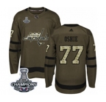 Men Adidas Washington Capitals #77 T.J. Oshie Authentic Green Salute to Service 2018 Stanley Cup Final Champions NHL Jersey