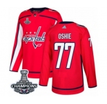 Men Adidas Washington Capitals #77 T.J. Oshie Authentic Red Home 2018 Stanley Cup Final Champions NHL Jersey