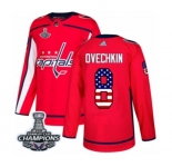 Men Adidas Washington Capitals #8 Alex Ovechkin Authentic Red USA Flag Fashion 2018 Stanley Cup Final Champions NHL Jersey