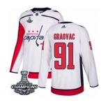 Men Adidas Washington Capitals #91 Tyler Graovac Authentic White Away 2018 Stanley Cup Final Champions NHL Jersey