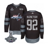 Men Adidas Washington Capitals #92 Evgeny Kuznetsov Authentic Black 1917-2017 100th Anniversary 2018 Stanley Cup Final Champions NHL Jersey