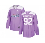 Men Adidas Washington Capitals #92 Evgeny Kuznetsov Purple Authentic Fights Cancer Stitched NHL Jersey