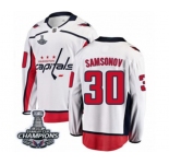 Men Washington Capitals #30 Ilya Samsonov Fanatics Branded White Away Breakaway 2018 Stanley Cup Final Champions NHL Jersey