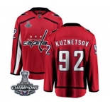 Men Washington Capitals #92 Evgeny Kuznetsov Fanatics Branded Red Home Breakaway 2018 Stanley Cup Final Champions NHL Jersey