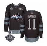 Men's Adidas Washington Capitals #11 Mike Gartner Authentic Black 1917-2017 100th Anniversary 2018 Stanley Cup Final NHL Jersey