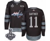 Men's Adidas Washington Capitals #11 Mike Gartner Authentic Black 1917-2017 100th Anniversary 2018 Stanley Cup Final NHL Jersey