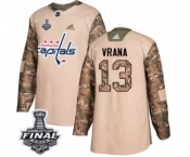 Men's Adidas Washington Capitals #13 Jakub Vrana Authentic Camo Veterans Day Practice 2018 Stanley Cup Final NHL Jersey