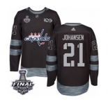 Men's Adidas Washington Capitals #21 Lucas Johansen Authentic Black 1917-2017 100th Anniversary 2018 Stanley Cup Final NHL Jersey
