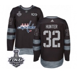 Men's Adidas Washington Capitals #32 Dale Hunter Authentic Black 1917-2017 100th Anniversary 2018 Stanley Cup Final NHL Jersey