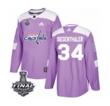 Men's Adidas Washington Capitals #34 Jonas Siegenthaler Authentic Purple Fights Cancer Practice 2018 Stanley Cup Final NHL Jersey