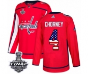 Men's Adidas Washington Capitals #4 Taylor Chorney Authentic Red USA Flag Fashion 2018 Stanley Cup Final NHL Jersey