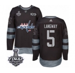 Men's Adidas Washington Capitals #5 Rod Langway Authentic Black 1917-2017 100th Anniversary 2018 Stanley Cup Final NHL Jersey