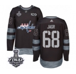 Men's Adidas Washington Capitals #68 Jaromir Jagr Authentic Black 1917-2017 100th Anniversary 2018 Stanley Cup Final NHL Jersey