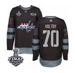 Men's Adidas Washington Capitals #70 Braden Holtby Authentic Black 1917-2017 100th Anniversary 2018 Stanley Cup Final NHL Jersey