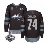 Men's Adidas Washington Capitals #74 John Carlson Authentic Black 1917-2017 100th Anniversary 2018 Stanley Cup Final NHL Jersey