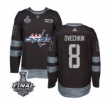 Men's Adidas Washington Capitals #8 Alex Ovechkin Authentic Black 1917-2017 100th Anniversary 2018 Stanley Cup Final NHL Jersey
