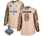 Men's Adidas Washington Capitals #8 Alex Ovechkin Authentic Camo Veterans Day Practice 2018 Stanley Cup Final NHL Jersey