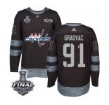 Men's Adidas Washington Capitals #91 Tyler Graovac Authentic Black 1917-2017 100th Anniversary 2018 Stanley Cup Final NHL Jersey