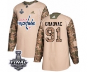 Men's Adidas Washington Capitals #91 Tyler Graovac Authentic Camo Veterans Day Practice 2018 Stanley Cup Final NHL Jersey