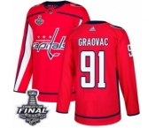 Men's Adidas Washington Capitals #91 Tyler Graovac Authentic Red Home 2018 Stanley Cup Final NHL Jersey
