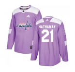 Men's Washington Capitals #21 Garnet Hathaway Adidas Authentic Fights Cancer Practice Jersey - Purple