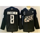 Men's Washington Capitals #8 Alex Ovechkin Black Cherry Blossom With C Patch Stitched Hockey Jersey