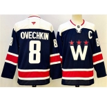 Men's Washington Capitals #8 Alexander Ovechkin Navy With C Patch Stitched Hockey Jersey
