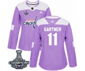 Women Adidas Washington Capitals #11 Mike Gartner Authentic Purple Fights Cancer Practice 2018 Stanley Cup Final Champions NHL Jersey