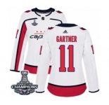 Women Adidas Washington Capitals #11 Mike Gartner Authentic White Away 2018 Stanley Cup Final Champions NHL Jersey
